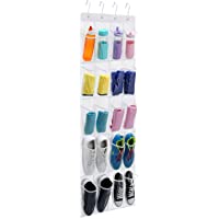 MaidMAX Organizador de Zapatos- Zapatero Colgante para Puerta- con 4 Ganchos y 20 Bolsillos- Blanco y Transparente